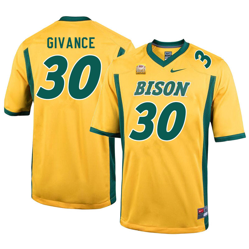 Men #30 Darius Givance North Dakota State Bison College Football Jerseys Sale-Yellow